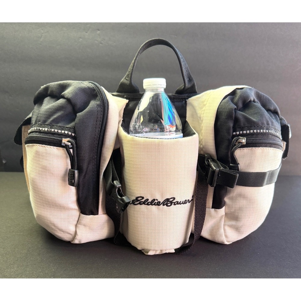 Eddie Bauer Lumbar Waist Pack OS Tan Black Hiking Fanny Pack Water Bottle Holder